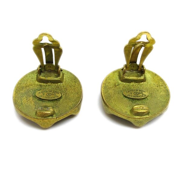 Chanel Button Earrings Gold Black Clip-On 94A - Picture 2 of 4